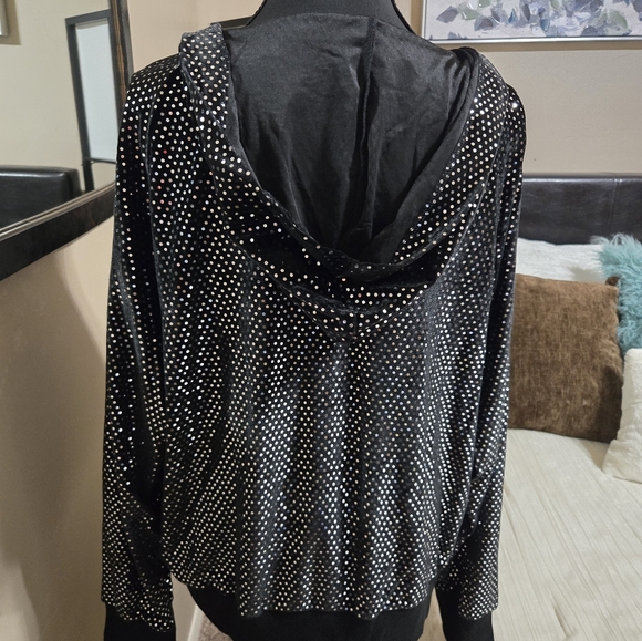 Black Sequin Button-Up Hoodie By Gogio NWT size L - Picture 4 of 7